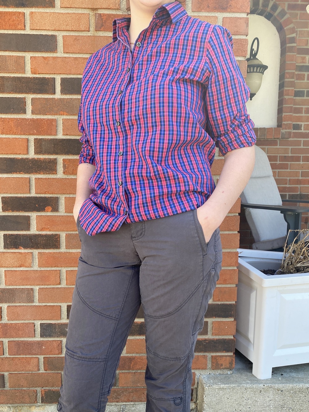 Pink and Blue Plaid Women's Button-Down